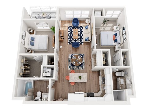 Floor plan for 2 beds, 2 baths, 1068 sqft